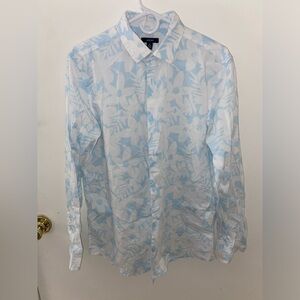 Alfani White with blue floral Button up long sleeve shirt